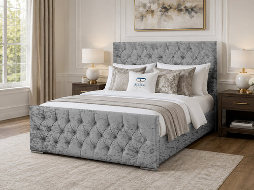 Arabella Button-Tufted Upholstered Bed Set with Floor Standing Headboard, Footboard & Storage Upgrade Option