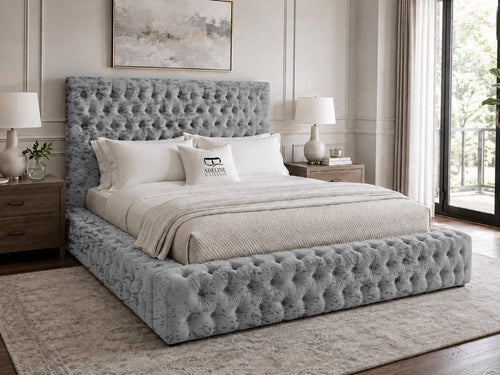 Knightsbridge Button-Tufted Wingback Upholstered Bed Set with Floor Standing Headboard, Footboard & Storage Upgrade Option