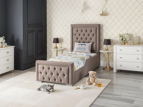 Noha Button-Tufted Kids Upholstered Bed Set with Floor Standing Headboard & Footboard