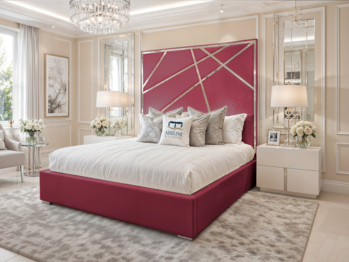 Monaco Luxe Silver Geometric Panel Upholstered Bed Set with Floor Standing Headboard, Footboard & Storage Upgrade Option