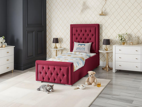 Noha Button-Tufted Kids Upholstered Bed Set with Floor Standing Headboard & Footboard