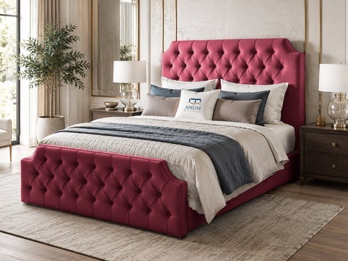 Elizabeth Button-Tufted Upholstered Sleigh Bed Set with Floor Standing Headboard, Footboard & Storage Upgrade Option