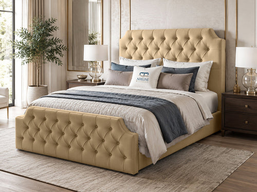 Elizabeth Button-Tufted Upholstered Sleigh Bed Set with Floor Standing Headboard, Footboard & Storage Upgrade Option