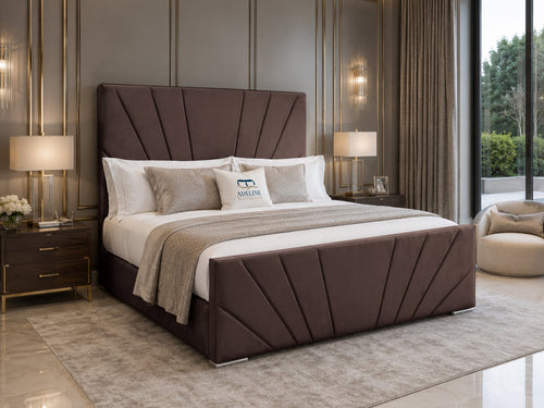 Sydney Sunburst Channel Wingback Upholstered Bed Set with Floor Standing Headboard, Footboard & Storage Upgrade Option