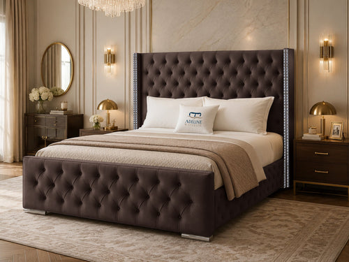 Duchess Button-Tufted Wingback Upholstered Bed Set with Floor Standing Headboard, Footboard & Storage Upgrade Option
