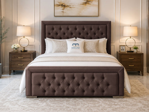 Hilton Button-Tufted Wingback Upholstered Bed Set with Floor Standing Headboard, Footboard & Storage Upgrade Option