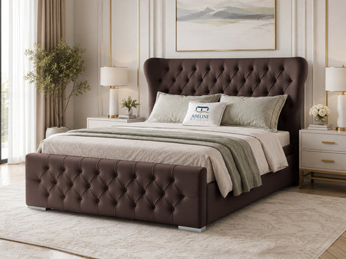 Winslet Curved Button-Tufted Wingback Upholstered Bed Set with Floor Standing Headboard, Footboard & Storage Upgrade Option