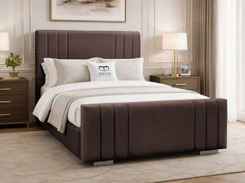 Raymond Vertical Channel Wingback Upholstered Bed Set with Floor Standing Headboard, Footboard & Storage Upgrade Option