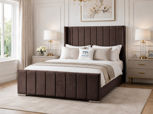 Windsor Vertical Channel Upholstered Bed Set with Floor Standing Headboard, Footboard & Storage Upgrade Option