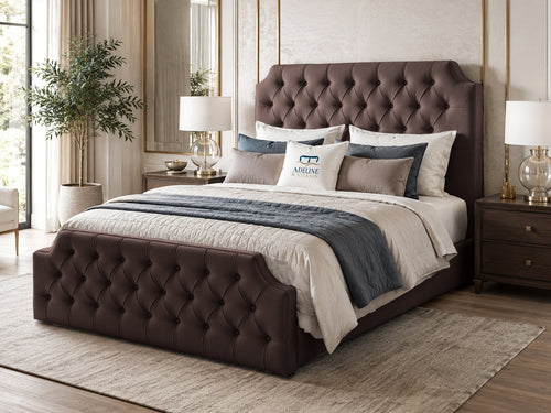 Elizabeth Button-Tufted Upholstered Sleigh Bed Set with Floor Standing Headboard, Footboard & Storage Upgrade Option