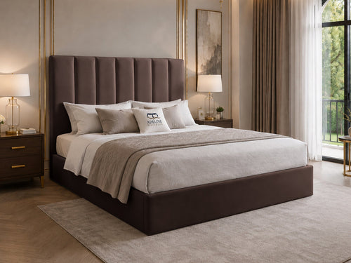 Sarah Vertical Channel Wingback Upholstered Bed Set with Floor Standing Headboard, Footboard & Storage Upgrade Option