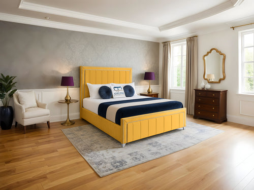 Hamilton Vertical Channel Upholstered Bed Set with Floor Standing Headboard, Footboard & Storage Upgrade Option
