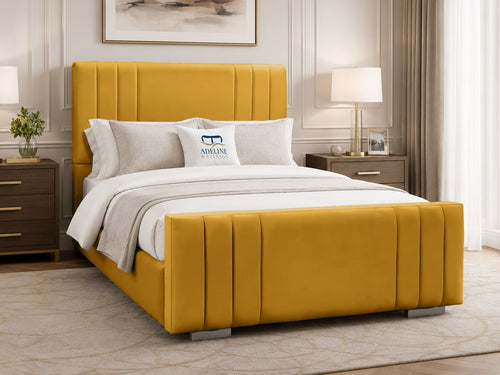 Raymond Vertical Channel Wingback Upholstered Bed Set with Floor Standing Headboard, Footboard & Storage Upgrade Option