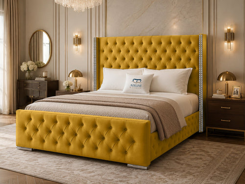 Duchess Button-Tufted Wingback Upholstered Bed Set with Floor Standing Headboard, Footboard & Storage Upgrade Option