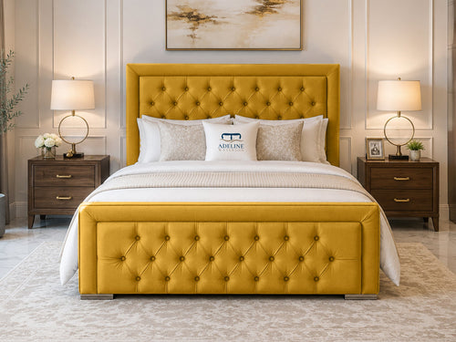 Hilton Button-Tufted Wingback Upholstered Bed Set with Floor Standing Headboard, Footboard & Storage Upgrade Option