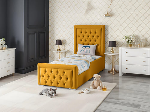 Noha Button-Tufted Kids Upholstered Bed Set with Floor Standing Headboard & Footboard