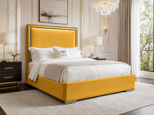 Bumper Beading Panel Upholstered Bed Set with Floor Standing Headboard, Footboard & Storage Upgrade Option