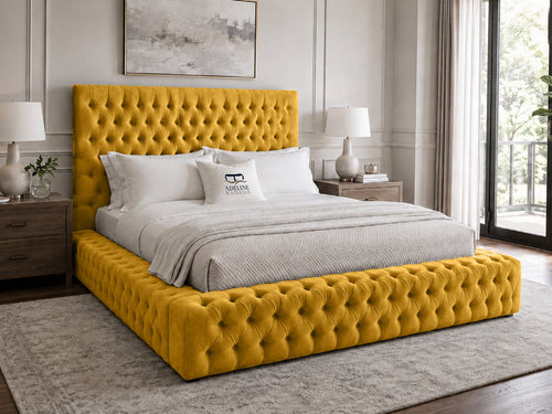 Knightsbridge Button-Tufted Wingback Upholstered Bed Set with Floor Standing Headboard, Footboard & Storage Upgrade Option