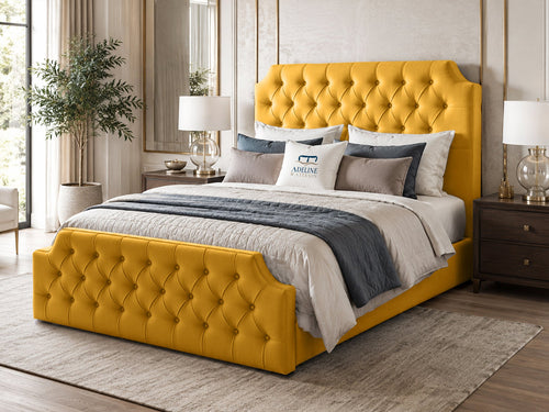 Elizabeth Button-Tufted Upholstered Sleigh Bed Set with Floor Standing Headboard, Footboard & Storage Upgrade Option
