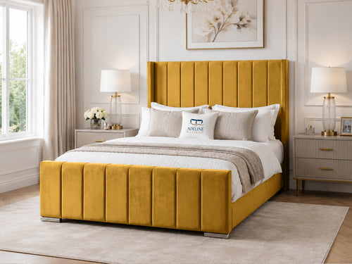 Windsor Vertical Channel Upholstered Bed Set with Floor Standing Headboard, Footboard & Storage Upgrade Option