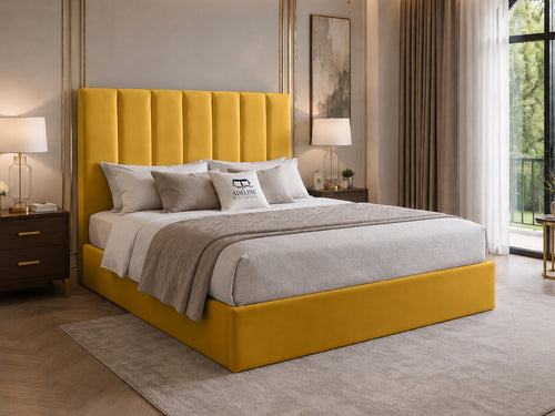 Sarah Vertical Channel Wingback Upholstered Bed Set with Floor Standing Headboard, Footboard & Storage Upgrade Option