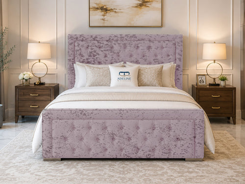 Hilton Button-Tufted Wingback Upholstered Bed Set with Floor Standing Headboard, Footboard & Storage Upgrade Option