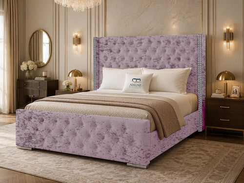 Duchess Button-Tufted Wingback Upholstered Bed Set with Floor Standing Headboard, Footboard & Storage Upgrade Option