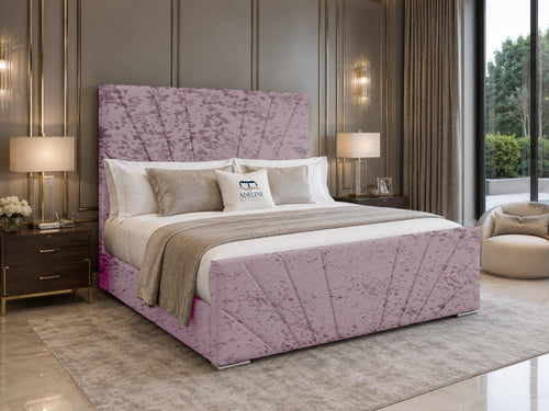 Sydney Sunburst Channel Wingback Upholstered Bed Set with Floor Standing Headboard, Footboard & Storage Upgrade Option