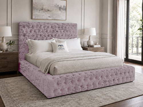 Knightsbridge Button-Tufted Wingback Upholstered Bed Set with Floor Standing Headboard, Footboard & Storage Upgrade Option