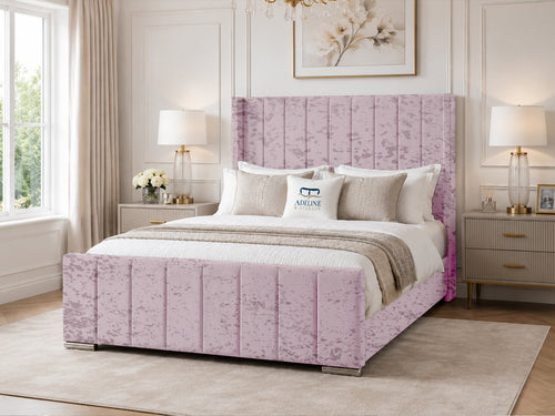 Windsor Vertical Channel Upholstered Bed Set with Floor Standing Headboard, Footboard & Storage Upgrade Option