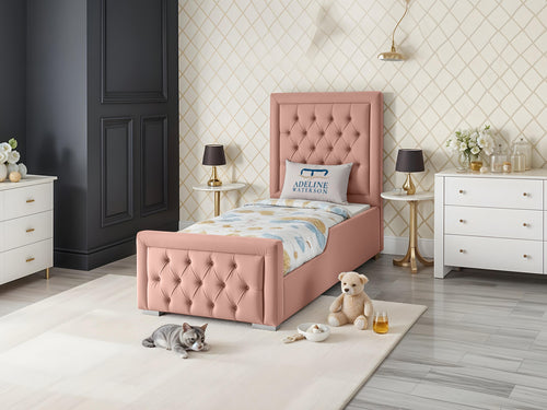 Noha Button-Tufted Kids Upholstered Bed Set with Floor Standing Headboard & Footboard