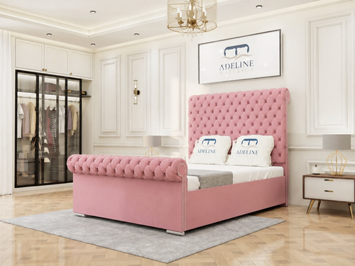 Luxury Button-Tufted Sleigh Upholstered Bed Set with Storage Drawers, Floor Standing Headboard & Footboard