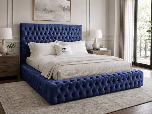 Knightsbridge Button-Tufted Wingback Upholstered Bed Set with Floor Standing Headboard, Footboard & Storage Upgrade Option