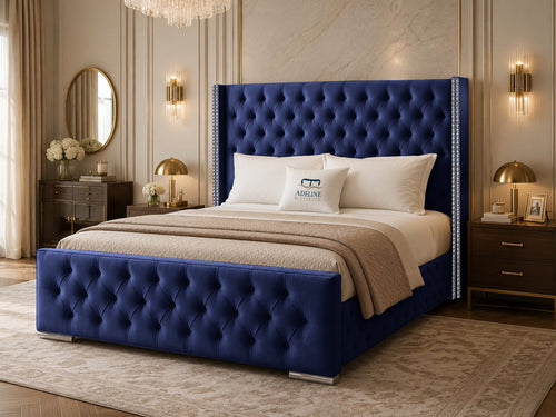 Duchess Button-Tufted Wingback Upholstered Bed Set with Floor Standing Headboard, Footboard & Storage Upgrade Option
