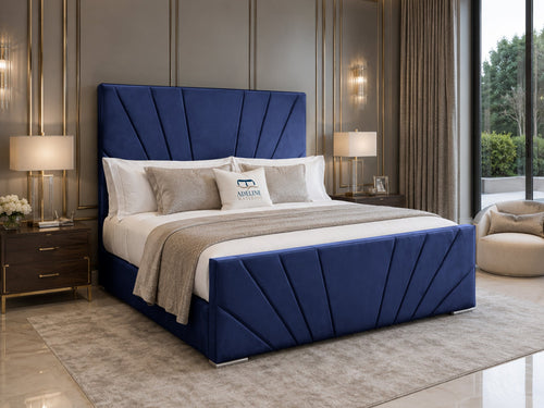 Sydney Sunburst Channel Wingback Upholstered Bed Set with Floor Standing Headboard, Footboard & Storage Upgrade Option