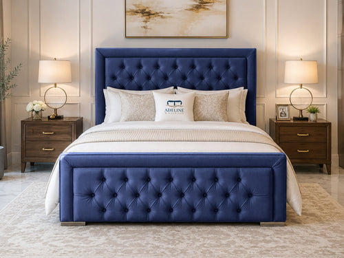 Hilton Button-Tufted Wingback Upholstered Bed Set with Floor Standing Headboard, Footboard & Storage Upgrade Option