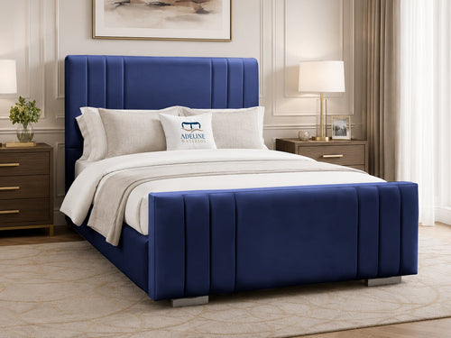 Raymond Vertical Channel Wingback Upholstered Bed Set with Floor Standing Headboard, Footboard & Storage Upgrade Option
