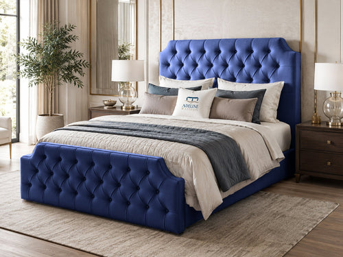 Elizabeth Button-Tufted Upholstered Sleigh Bed Set with Floor Standing Headboard, Footboard & Storage Upgrade Option