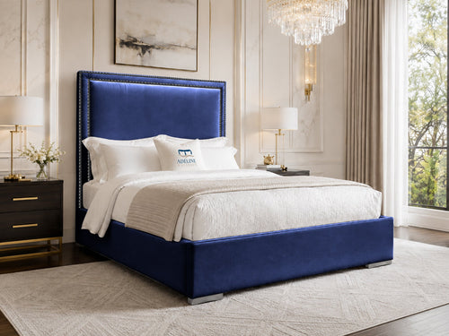 Bumper Beading Panel Upholstered Bed Set with Floor Standing Headboard, Footboard & Storage Upgrade Option