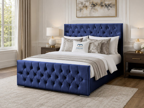 Arabella Button-Tufted Upholstered Bed Set with Floor Standing Headboard, Footboard & Storage Upgrade Option