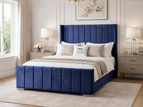 Windsor Vertical Channel Upholstered Bed Set with Floor Standing Headboard, Footboard & Storage Upgrade Option