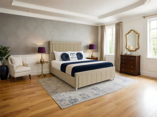 Hamilton Vertical Channel Upholstered Bed Set with Floor Standing Headboard, Footboard & Storage Upgrade Option