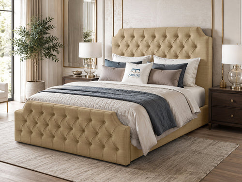 Elizabeth Button-Tufted Upholstered Sleigh Bed Set with Floor Standing Headboard, Footboard & Storage Upgrade Option