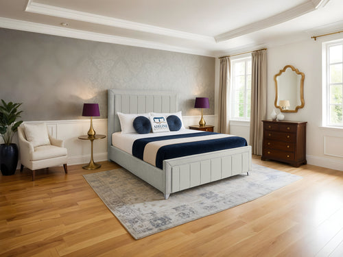 Hamilton Vertical Channel Upholstered Bed Set with Floor Standing Headboard, Footboard & Storage Upgrade Option