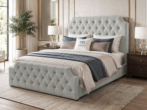 Elizabeth Button-Tufted Upholstered Sleigh Bed Set with Floor Standing Headboard, Footboard & Storage Upgrade Option
