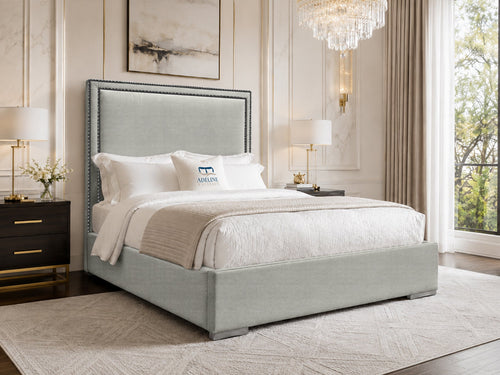 Bumper Beading Panel Upholstered Bed Set with Floor Standing Headboard, Footboard & Storage Upgrade Option