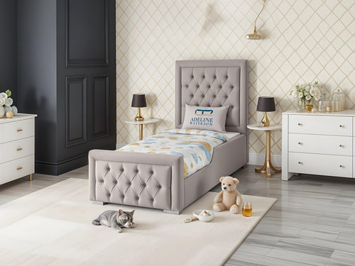 Noha Button-Tufted Kids Upholstered Bed Set with Floor Standing Headboard & Footboard