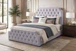 Silver Elizabeth Button-Tufted Upholstered Sleigh Bed