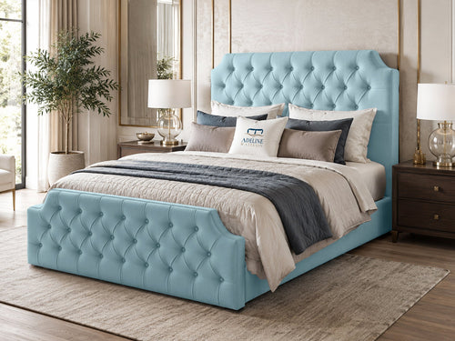 Elizabeth Button-Tufted Upholstered Sleigh Bed Set with Floor Standing Headboard, Footboard & Storage Upgrade Option