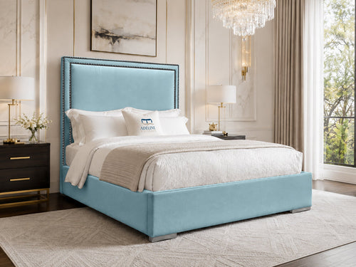 Bumper Beading Panel Upholstered Bed Set with Floor Standing Headboard, Footboard & Storage Upgrade Option